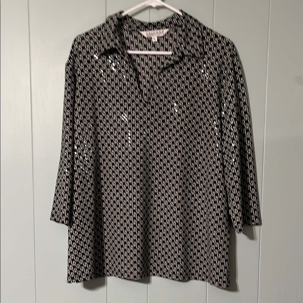 JohnPaulRichard Black and White blouse with clear sequin look